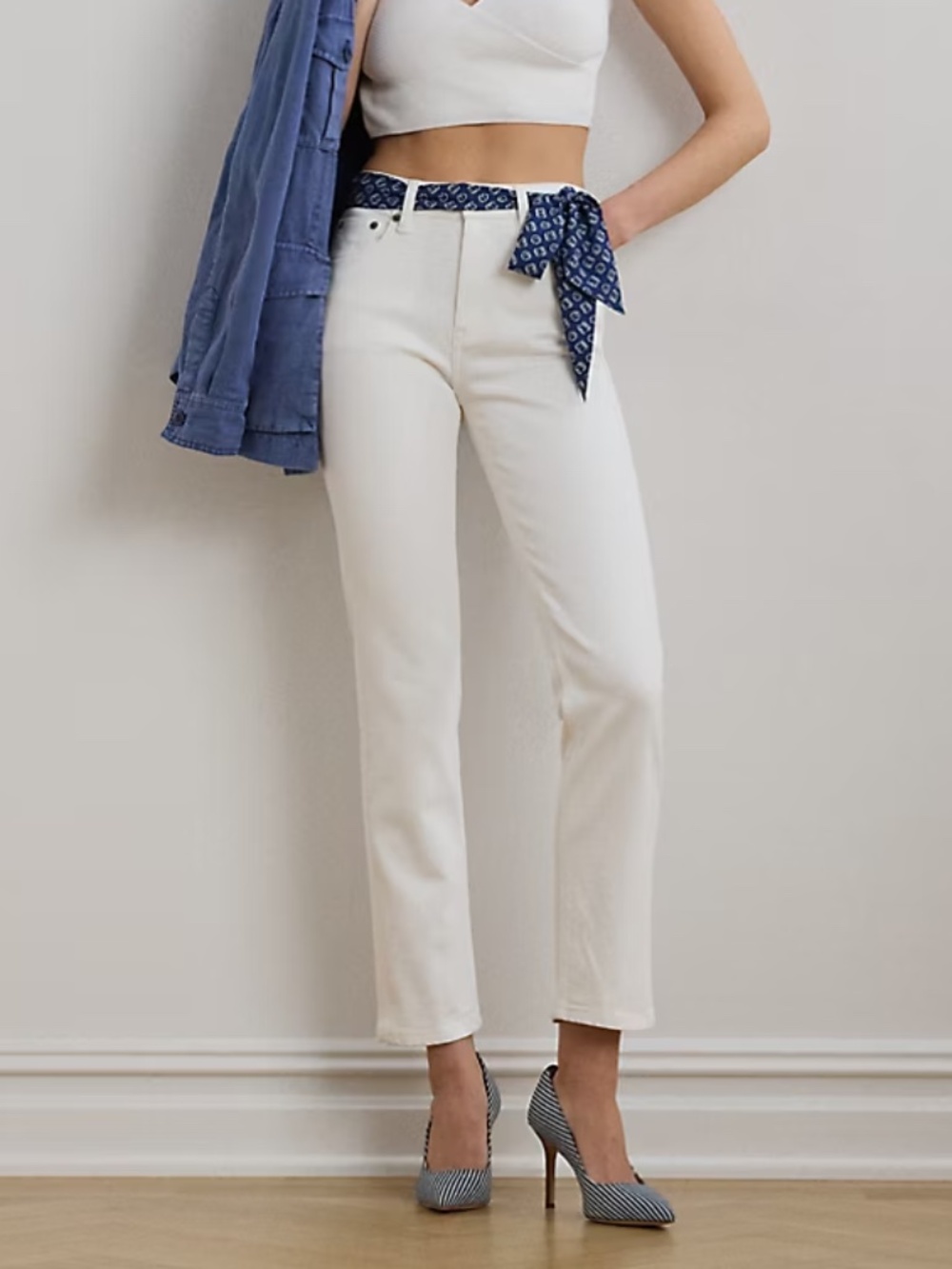 Lauren Ralph Lauren High-Rise Straight Ankle Jean White Wash